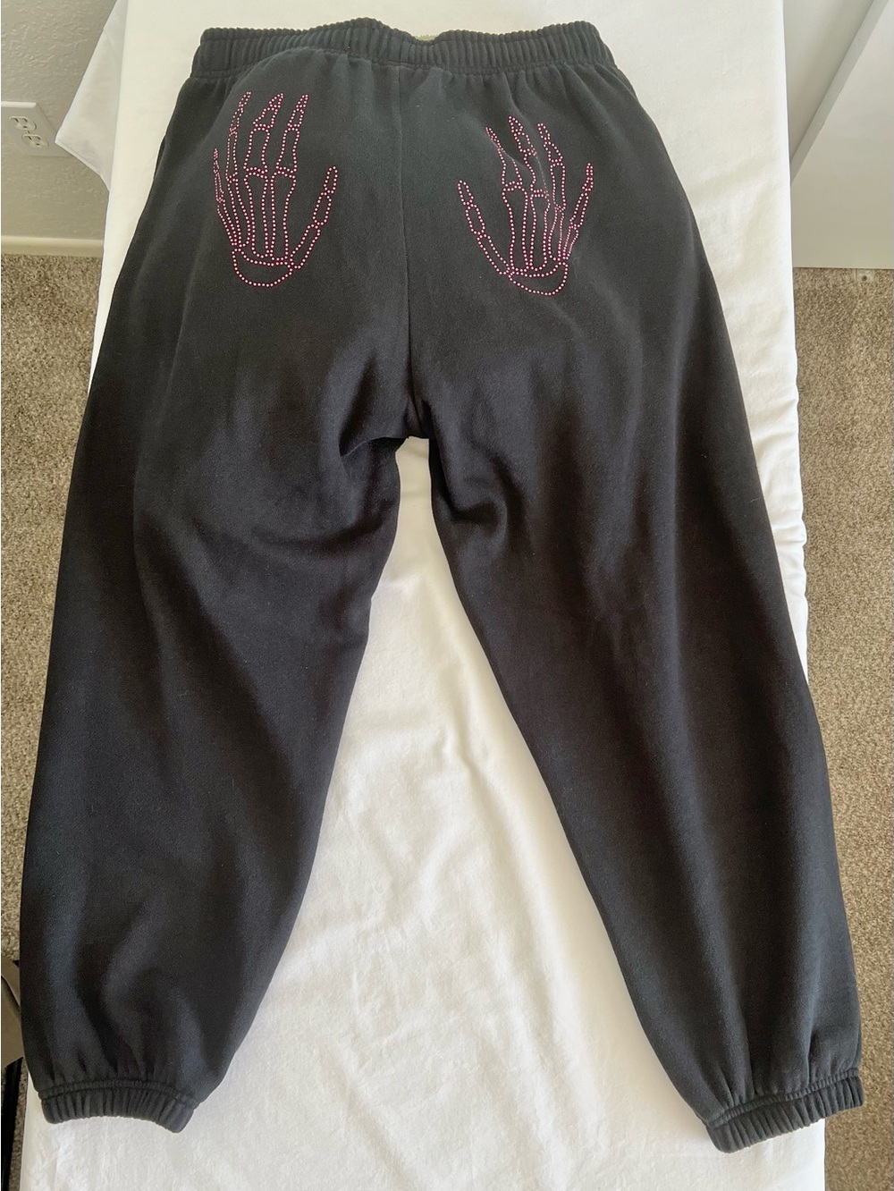 Pink Bling Skeleton Hand Fleece Campus Sweatpants